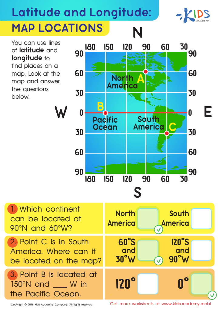 Latitude and Longitude: Map Locations Worksheet Answer Key