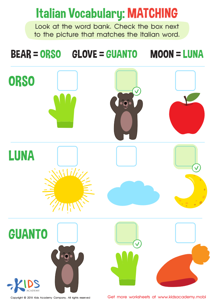 Italian Vocabulary Matching Worksheet Answer Key