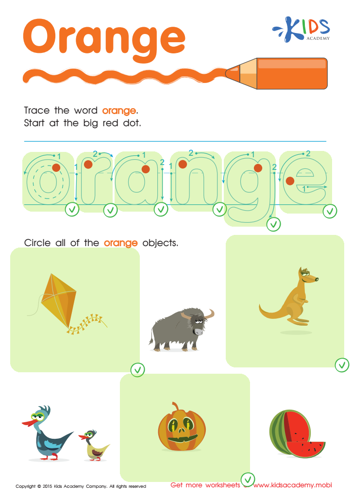 Orange Tracing Color Words Worksheet Answer Key