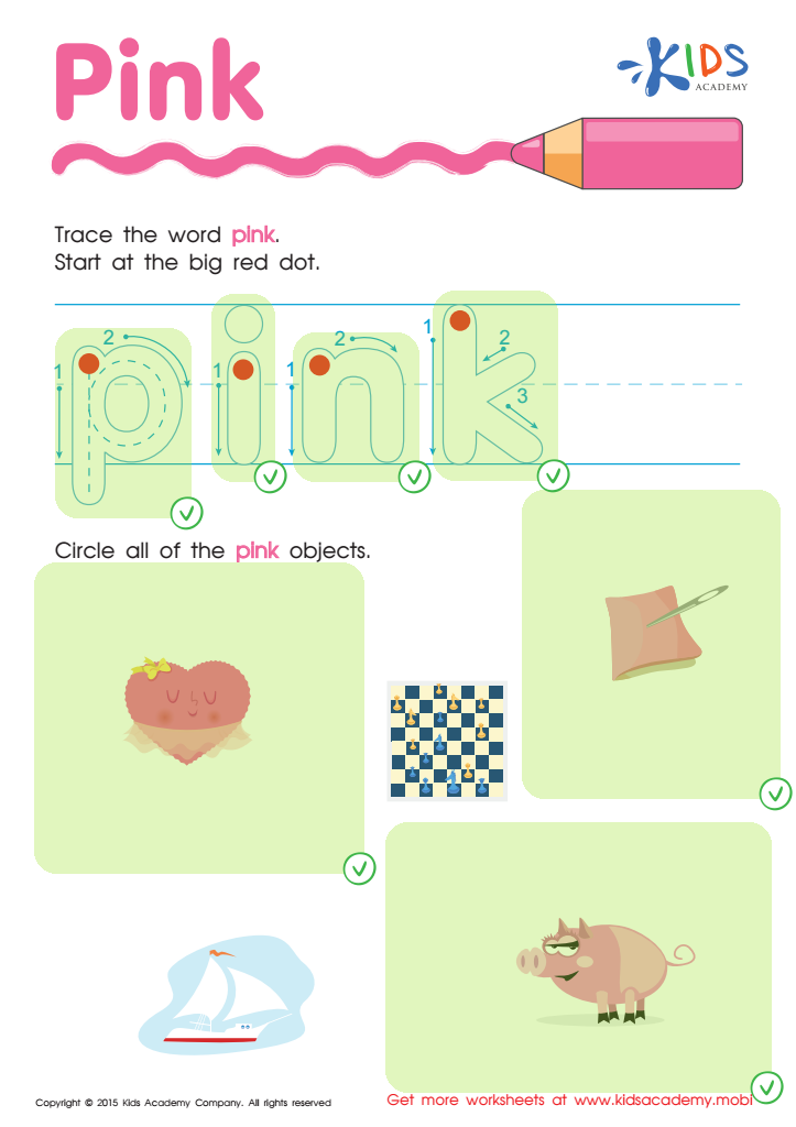 Pink Tracing Color Words Worksheet Answer Key