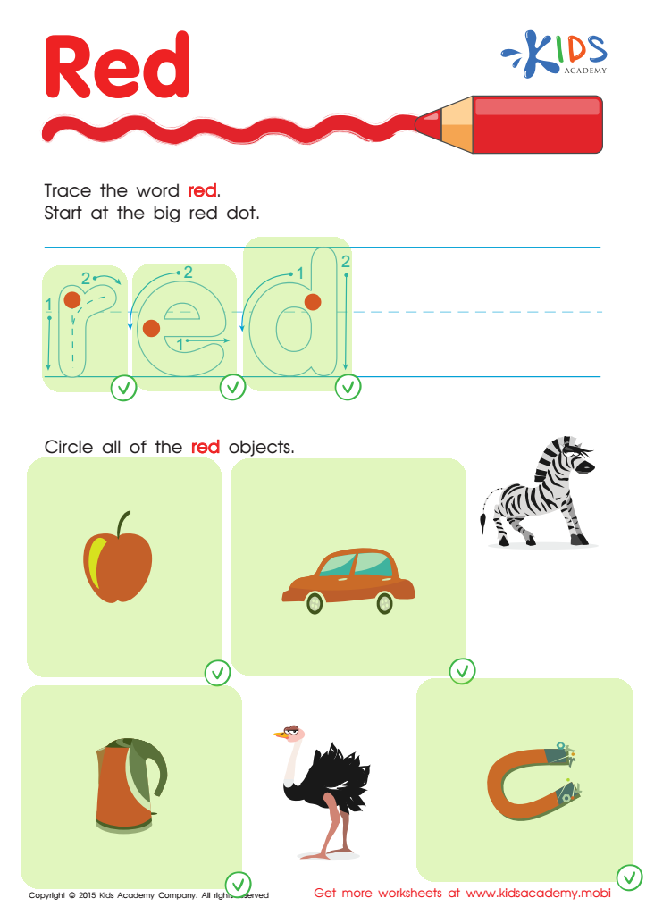 Red Tracing Color Words Printable Answer Key