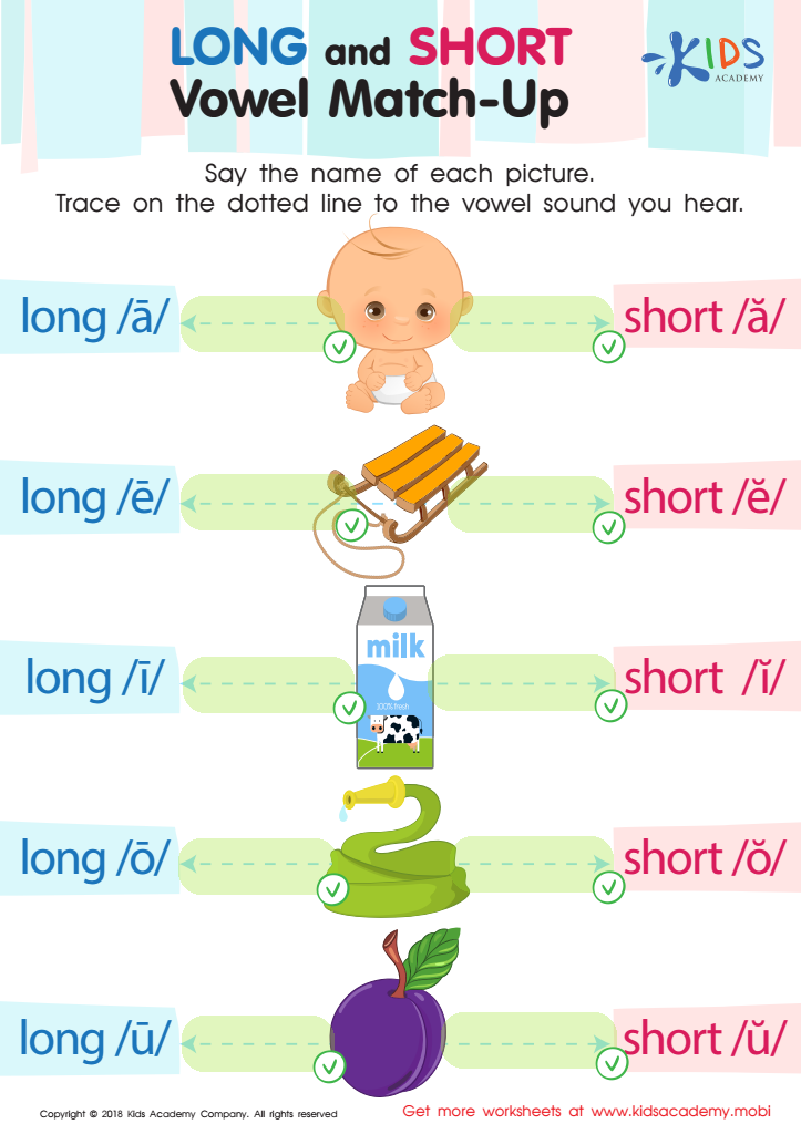Long and Short Vowel Match up Reading Worksheet Answer Key