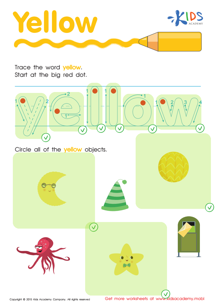 Yellow Tracing Color Words Worksheet Answer Key