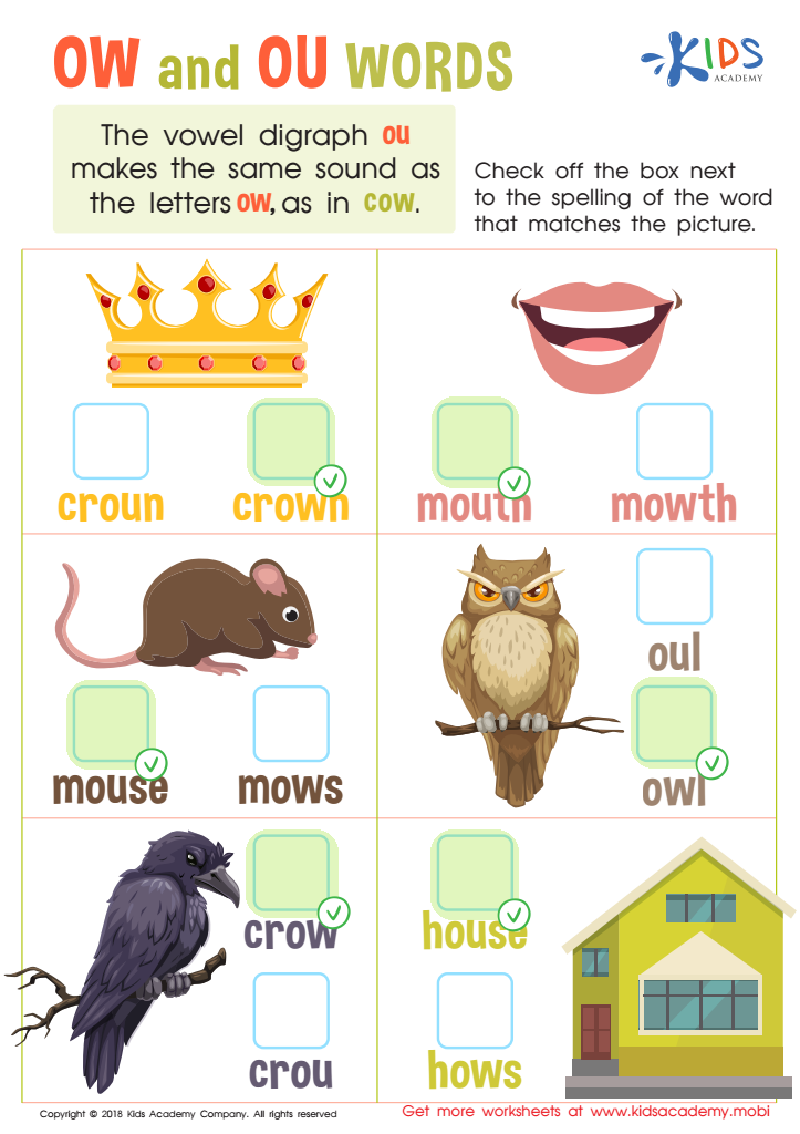 Reading: OW and OU Words Worksheet Answer Key