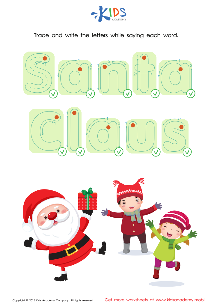 Santa Claus Tracing Winter Words Worksheet Answer Key