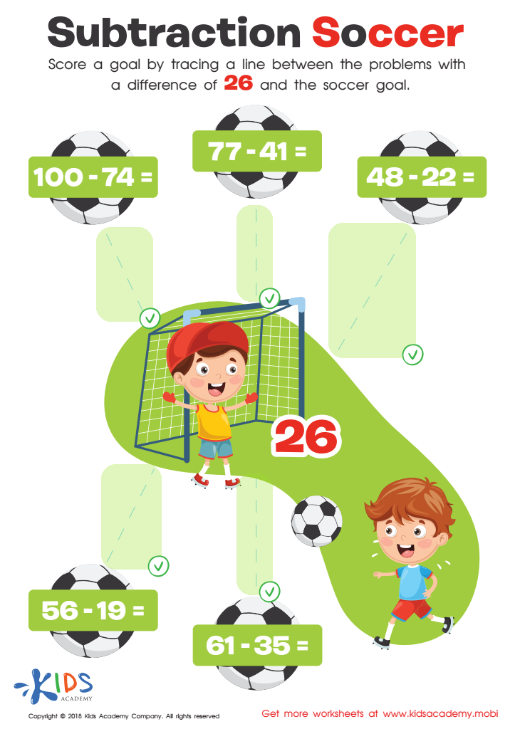 Subtraction Soccer Worksheet Answer Key