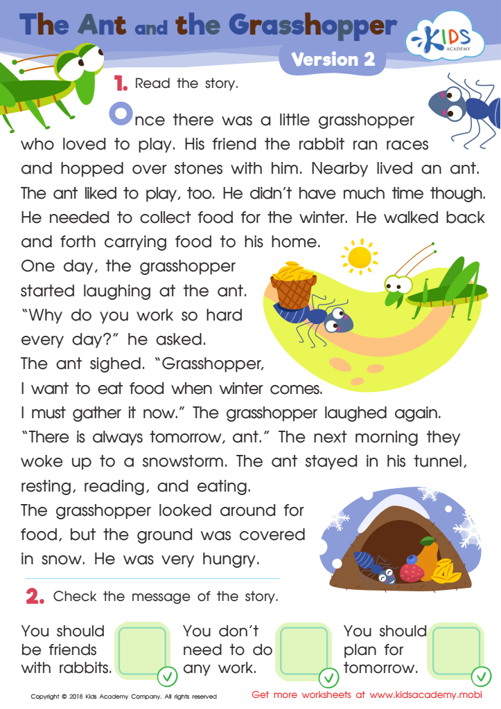 The Ant and The Grasshopper Version 2 Worksheet Answer Key