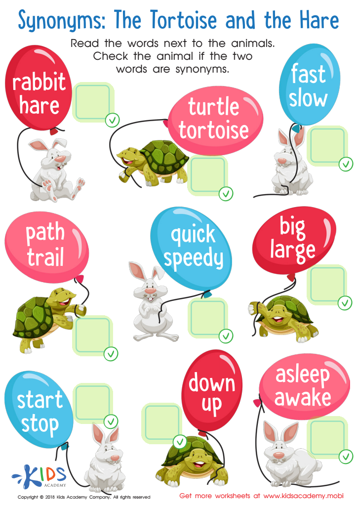 Synonyms: The Tortoise and Hare Worksheet Answer Key