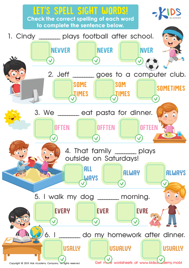 Let's Spell Sight Words Worksheet Answer Key