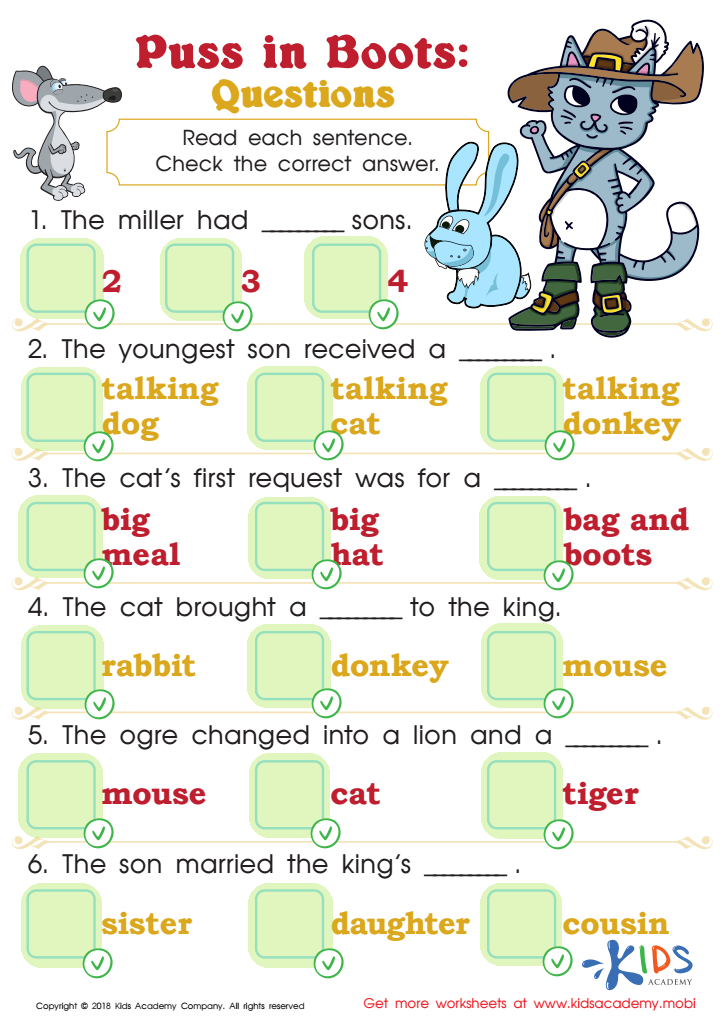 Puss in Boots: Questions Worksheet Answer Key