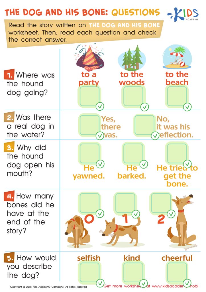 The Dog and His Bone: Questions Worksheet Answer Key