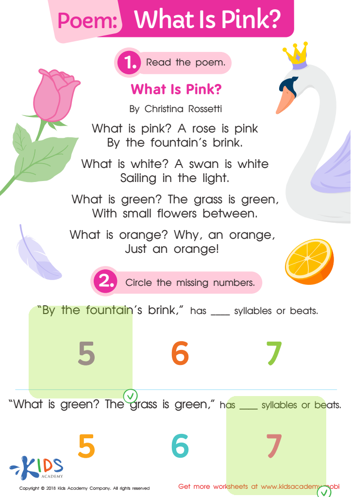 Poem: What Is Pink? Worksheet Answer Key