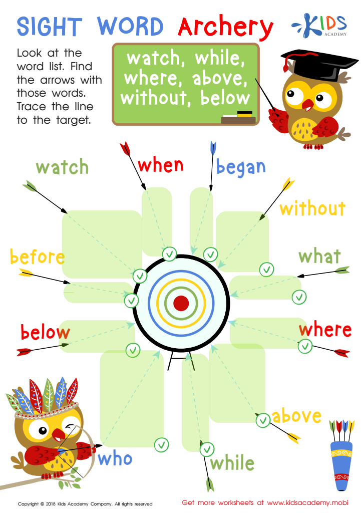 Sight Word Archery Worksheet Answer Key