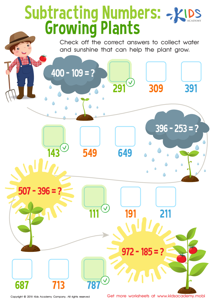 Subtracting Numbers: Growing Plants Worksheet Answer Key