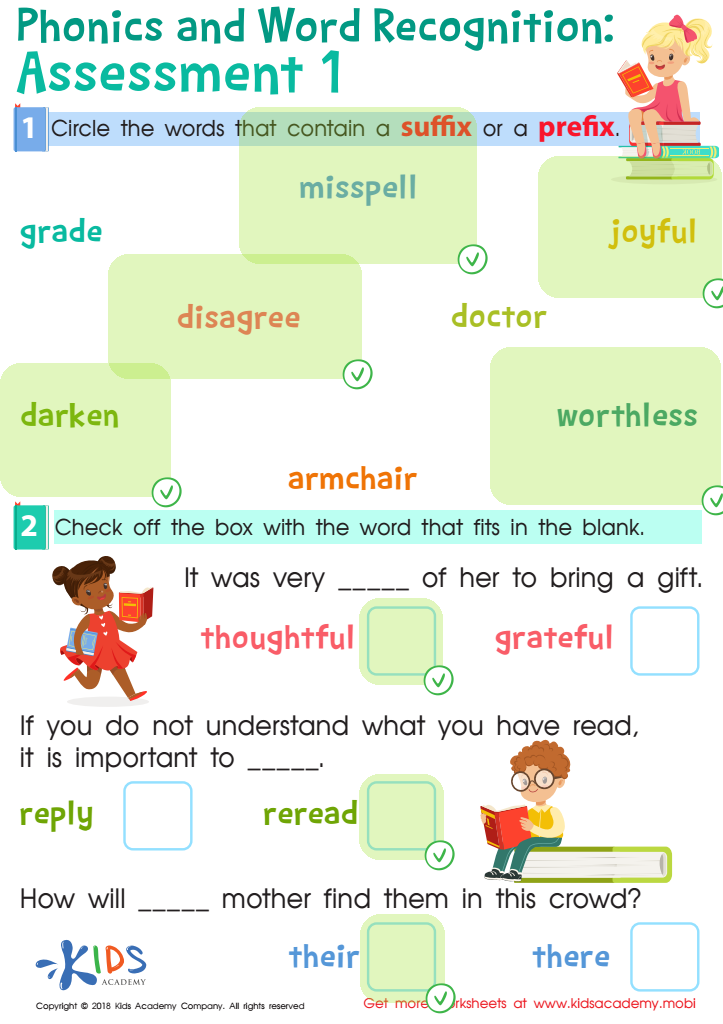 Phonics and Word Recognition: Assessment 1 Learning Worksheet Answer Key