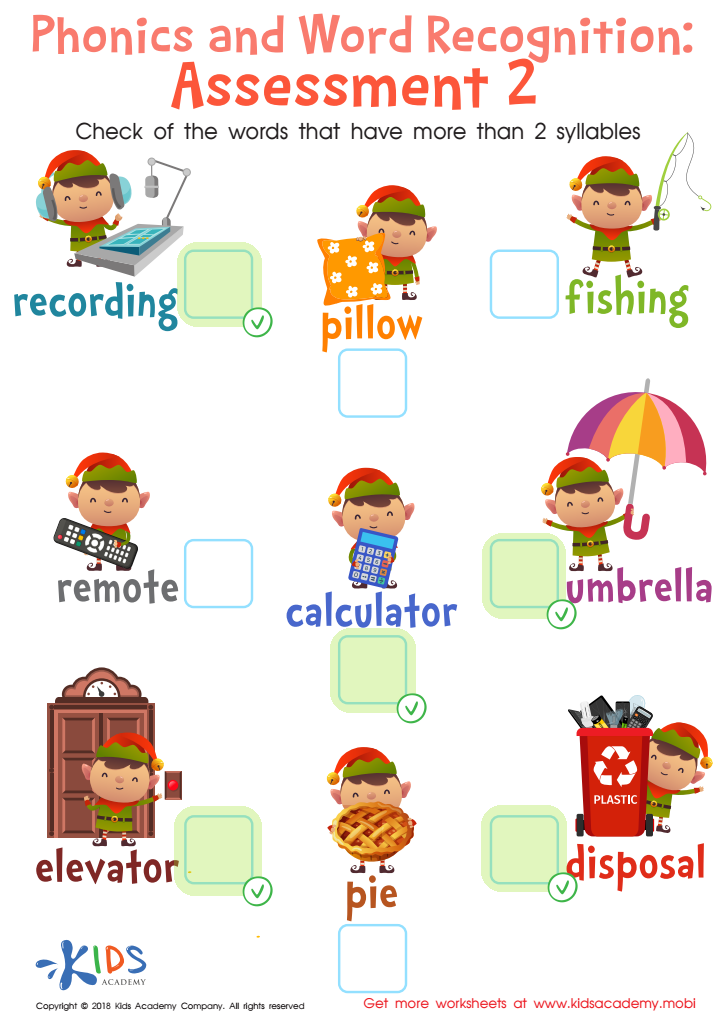 Phonics and Word Recognition: Assessment 2 Worksheet Answer Key