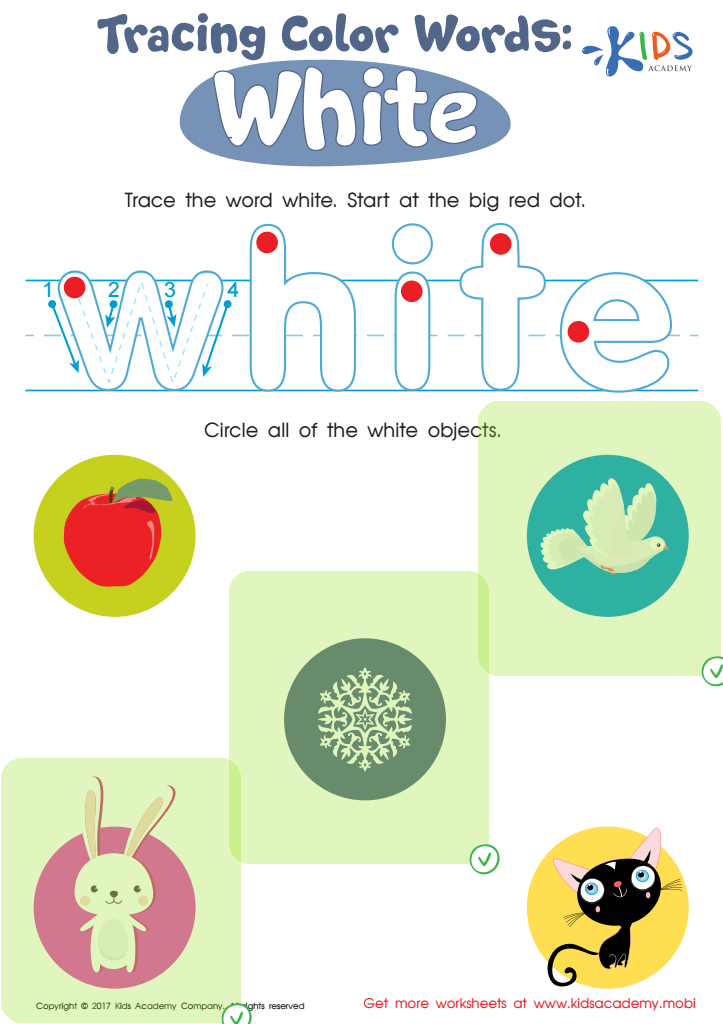 White Tracing Color Words Worksheet Answer Key