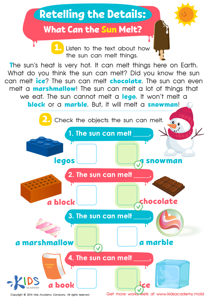 Retelling the Details: What Can the Sun Melt? Worksheet Answer Key