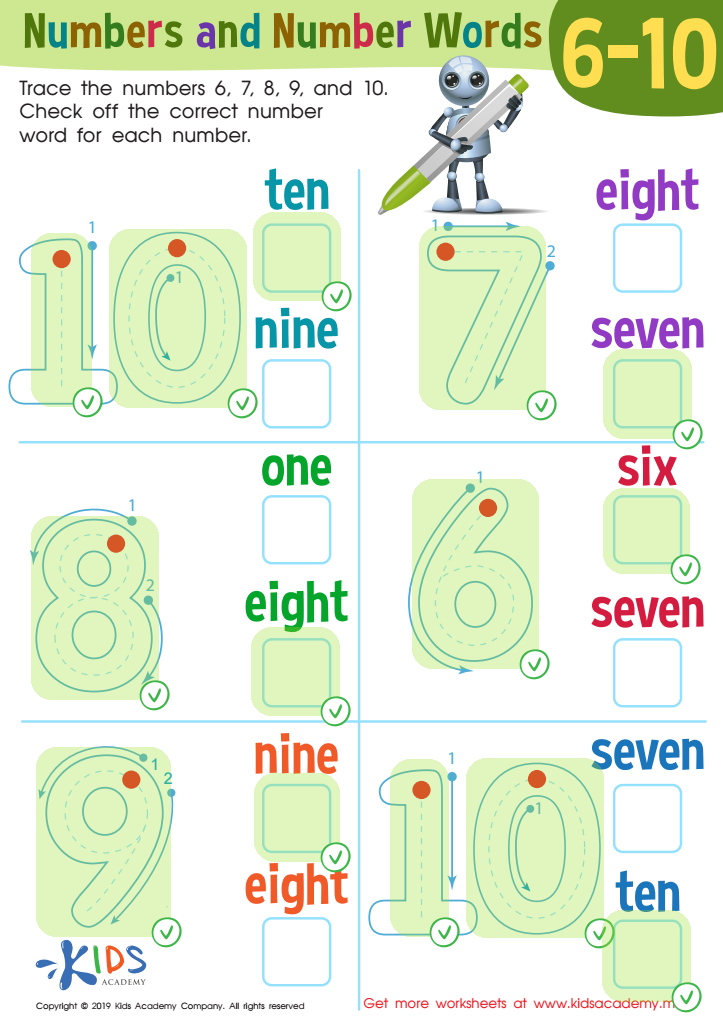 Numbers and Number Words 6–1 Worksheet Answer Key