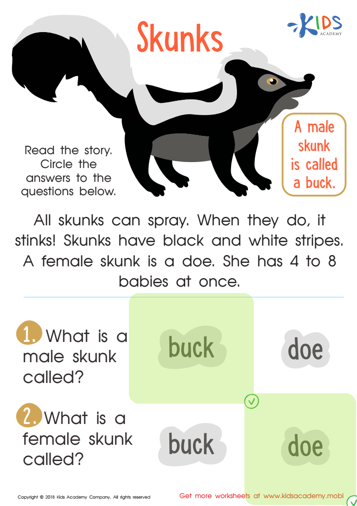 Skunks Worksheet Answer Key