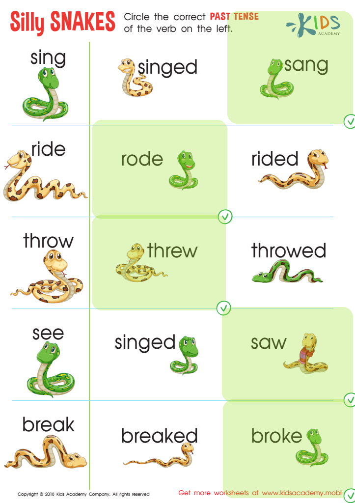Silly Snakes Worksheet Answer Key
