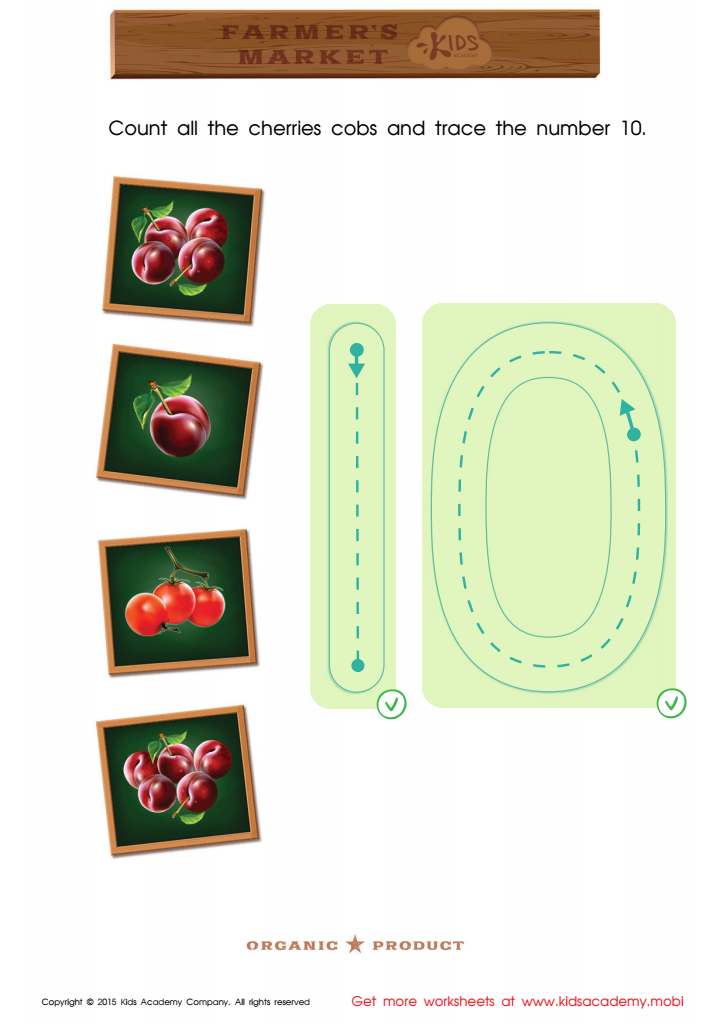 Count the Cherries and Trace the Number 10 Printable Answer Key