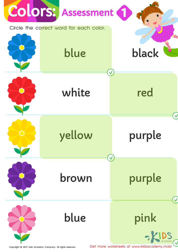 Colors: Assessment 1 Worksheet Answer Key
