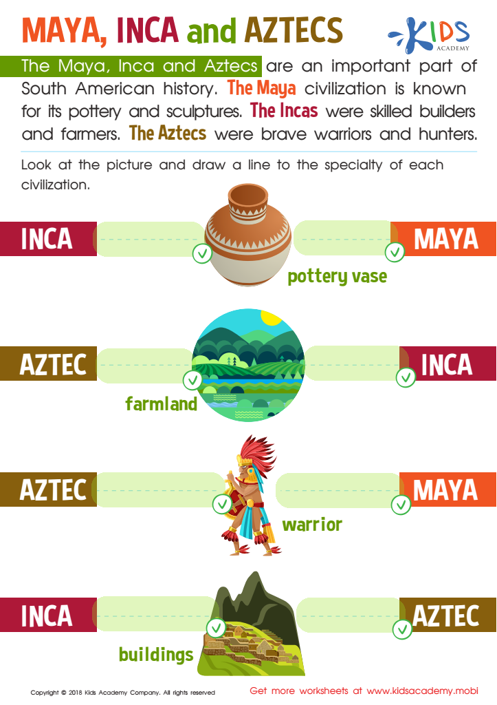 Maya Inca and Aztecs Worksheet for kids Answers and Completion Rate