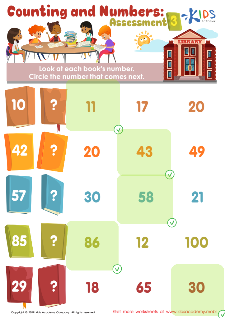 Counting and Numbers: Assessment Worksheet Answer Key