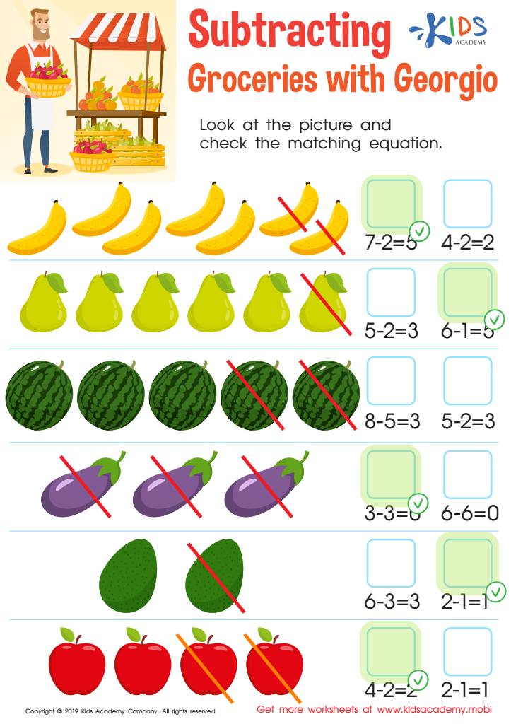 Subtracting: Groceries with Georgio Worksheet Answer Key