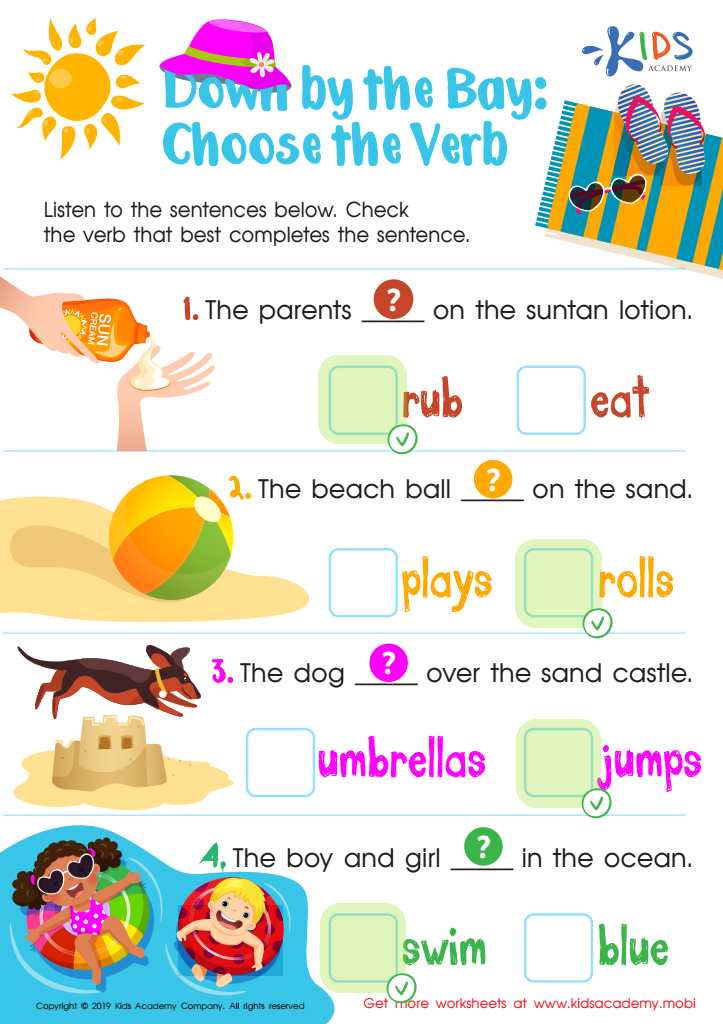 Down by the Bay: Choose the Verb Worksheet Answer Key