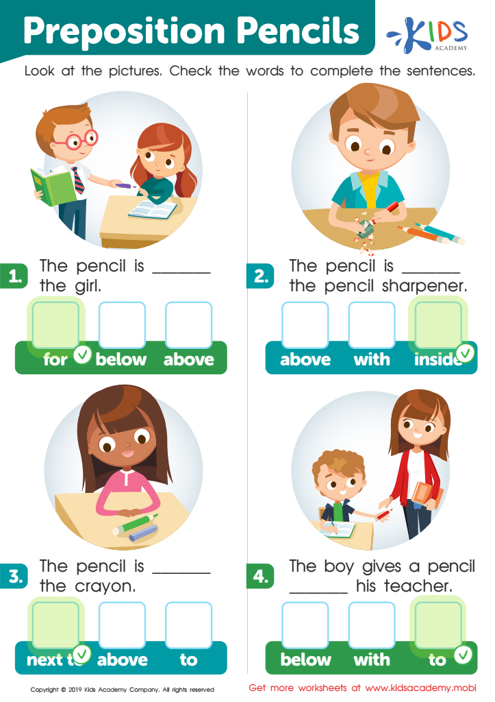 Preposition Pencils Worksheet Answer Key