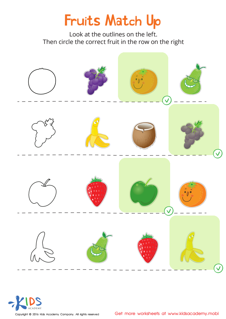 Fruits Match Up Worksheet Answer Key