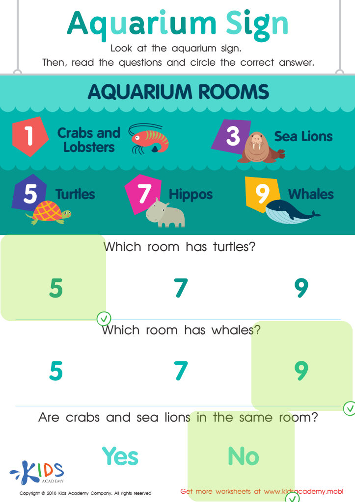 Assessment: Aquarium Sign Worksheet Answer Key