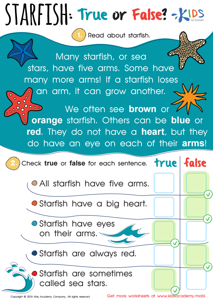 Starfish: True or False Worksheet Answer Key