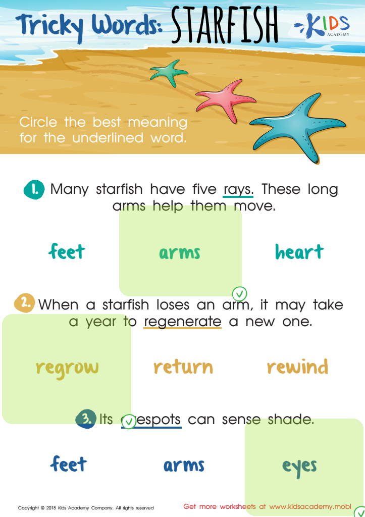 Tricky Words: Starfish Worksheet Answer Key