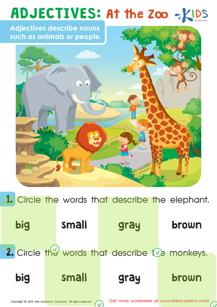 Adjectives: At The Zoo Worksheet Answer Key