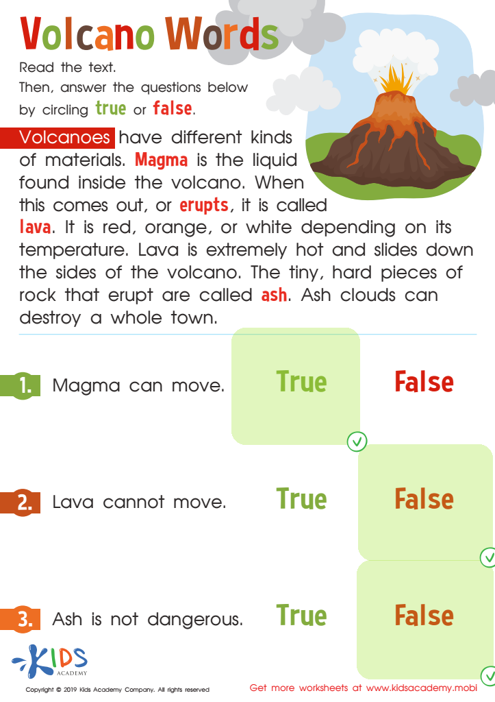 Volcano Words Worksheet Answer Key