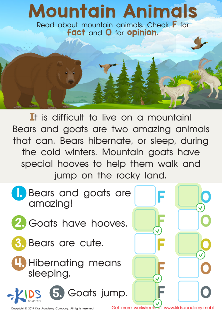 Mountain Animals Worksheet Answer Key