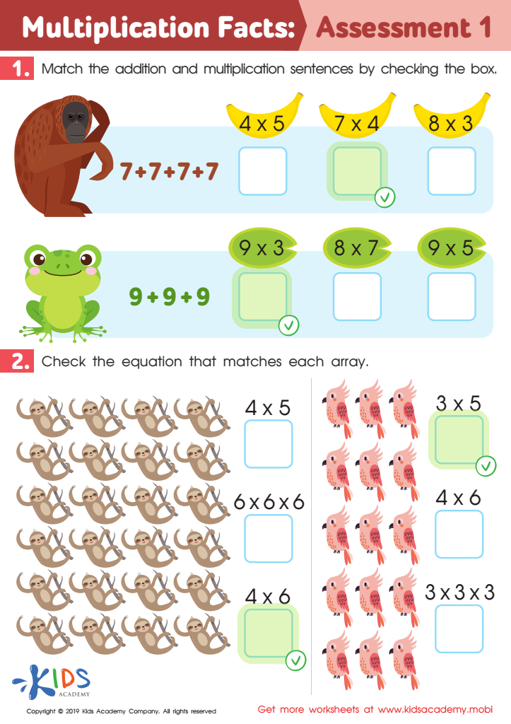 Multiplication Facts: Assessment 1 Worksheet Answer Key