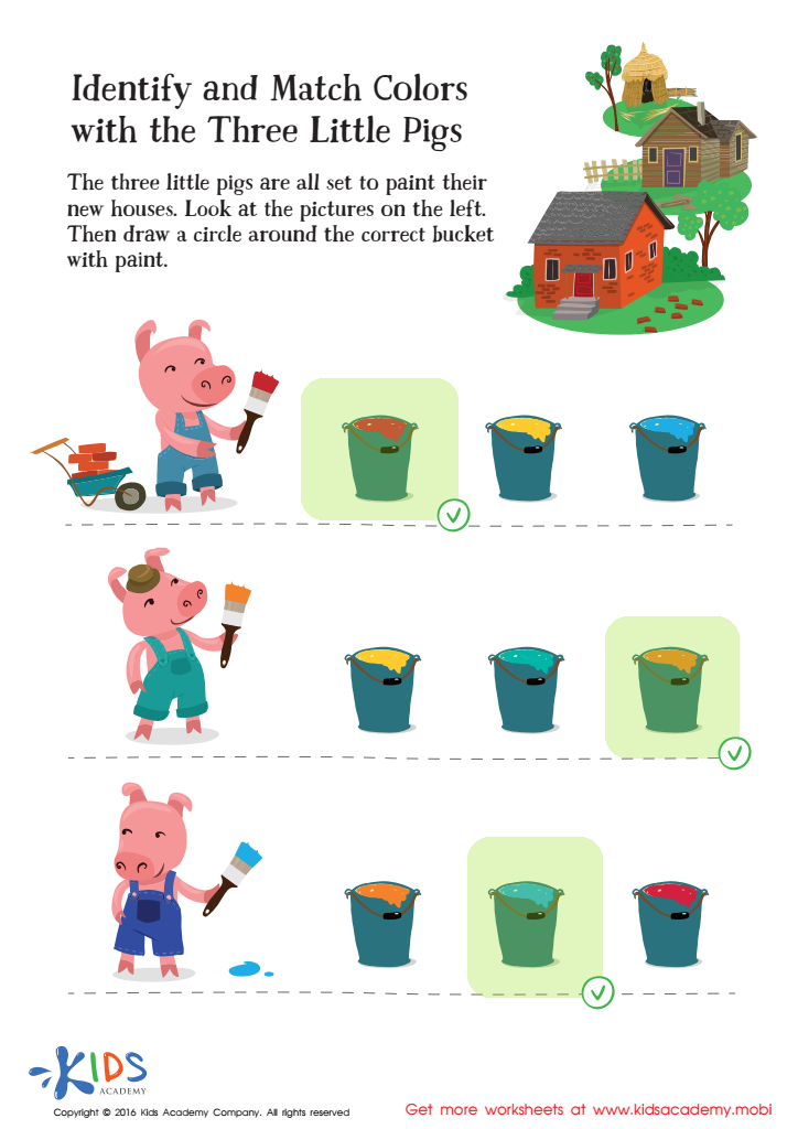 Fairy Tale Worksheet: Identify and Match Colors with Three Little Pigs Answer Key