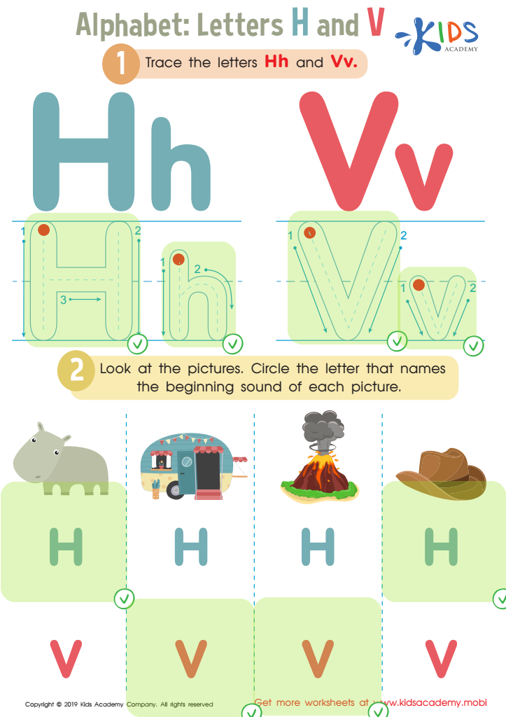 Letters H and V Tracing Worksheet Answer Key