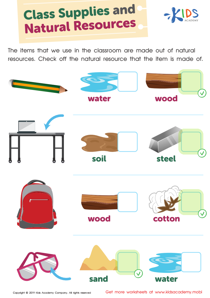 Class Supplies and Natural Resources Worksheet Answer Key