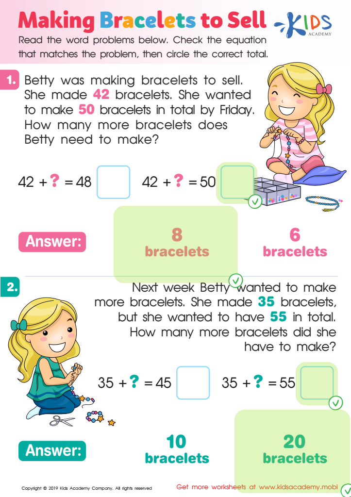 Making Bracelets to Sell Worksheet Answer Key