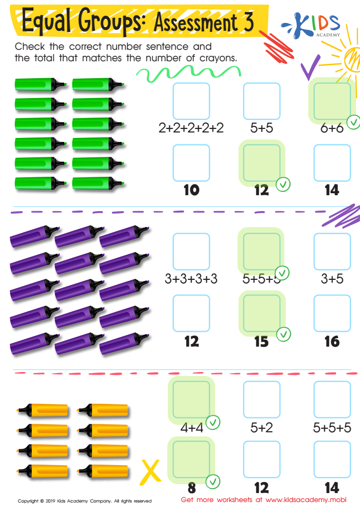 Equal Groups: Assessment 3 Worksheet Answer Key