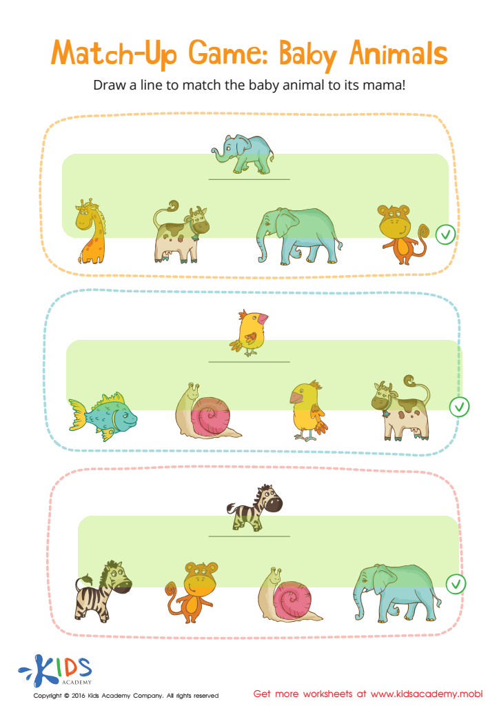 Baby Animals Match-Up Worksheet Answer Key