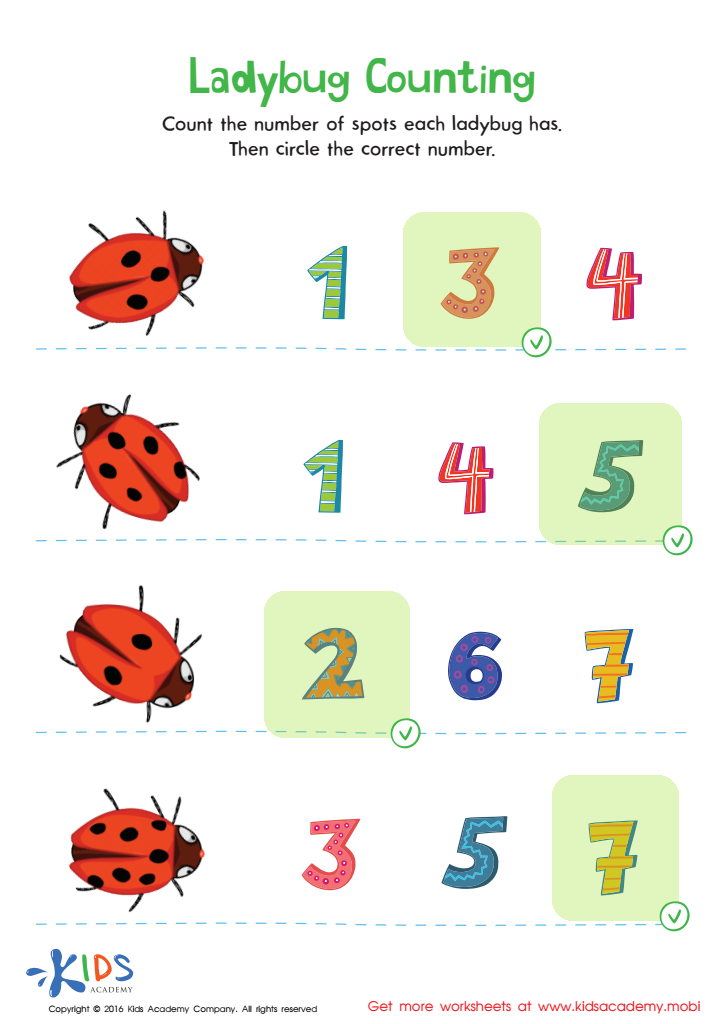 Ladybug Counting Worksheet Answer Key