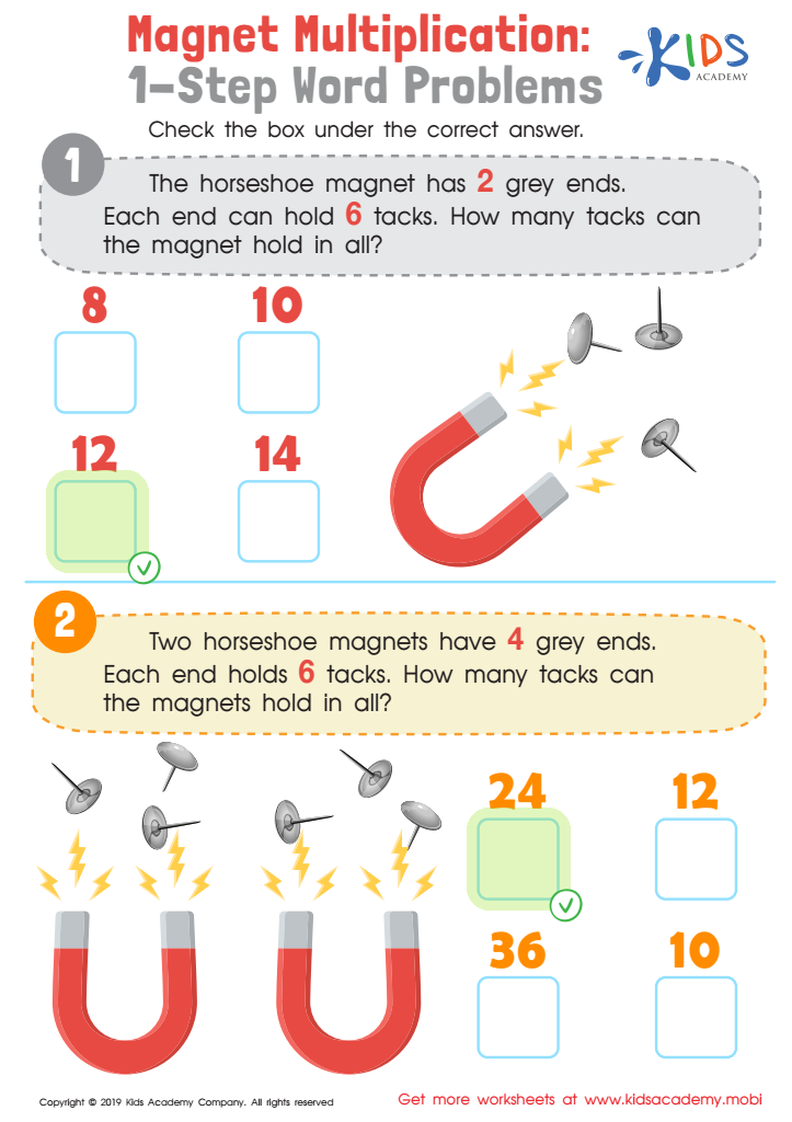 Magnet Multiplication: 1-Step Word Problems Worksheet Answer Key