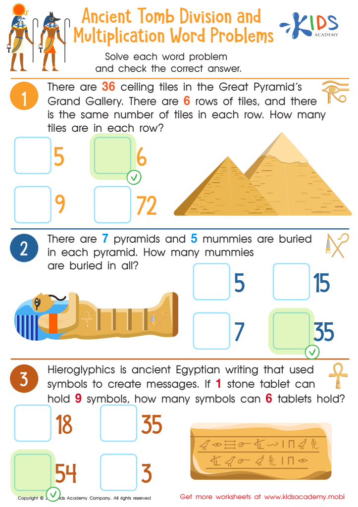 Ancient Tomb Division and Multiplication Word Problems Worksheet Answer Key
