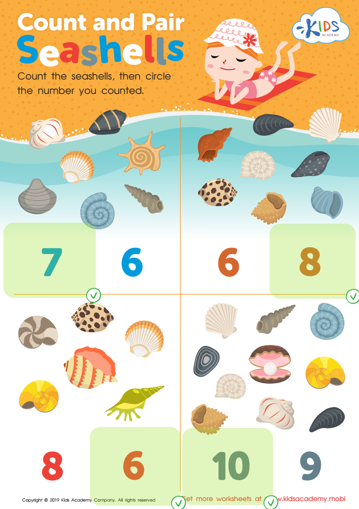 Count and Pair Seashells Worksheet Answer Key